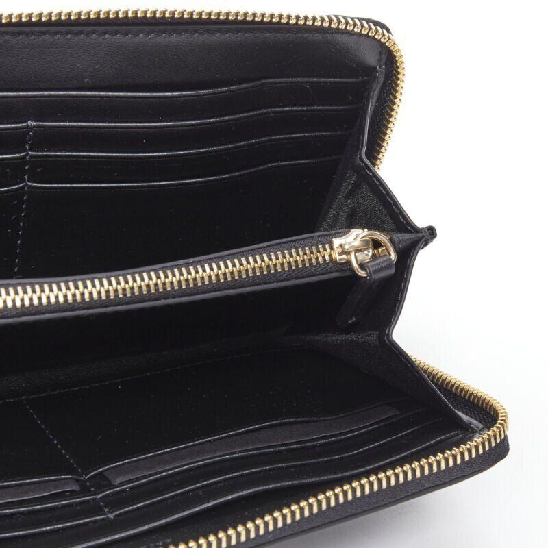 VERSACE black saffiano leather gold logo V stitch continental long wallet For Sale 4