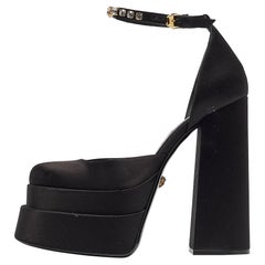 Versace Black Satin Crystal Embellished Ankle Strap Pumps Size 38.5 Versace Black Satin Crystal Embellished Ankle Strap Pumps Size 38.5