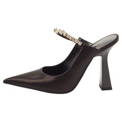 Versace Black Satin Crystal Embellished Pointed Toe Mules Size 36