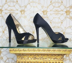 VERSACE BLACK SATIN PLISSE PLATFORM Shoes sz 9; 10; 11