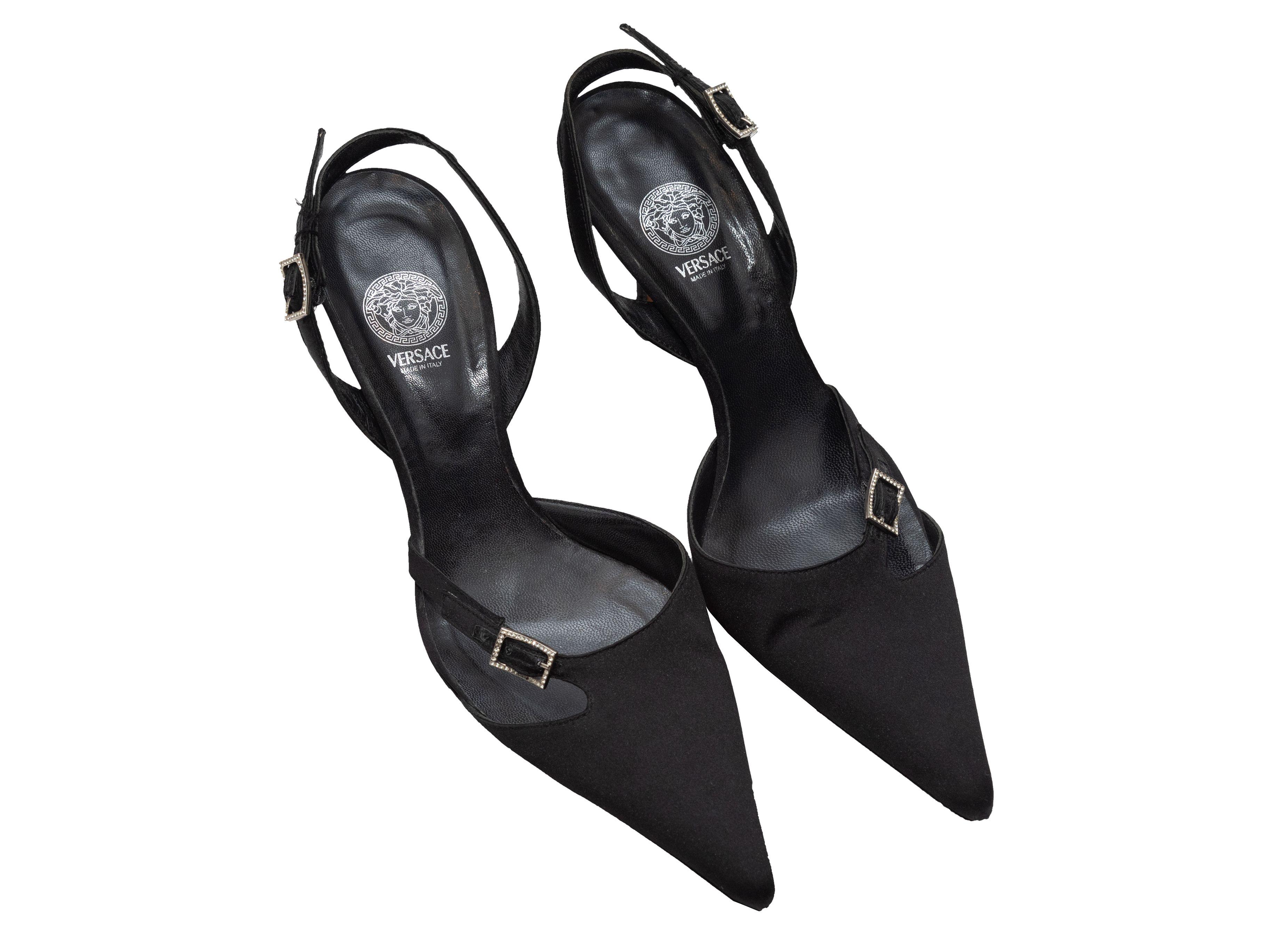 Versace Black Satin Pointed-Toe Slingbacks In Good Condition In New York, NY