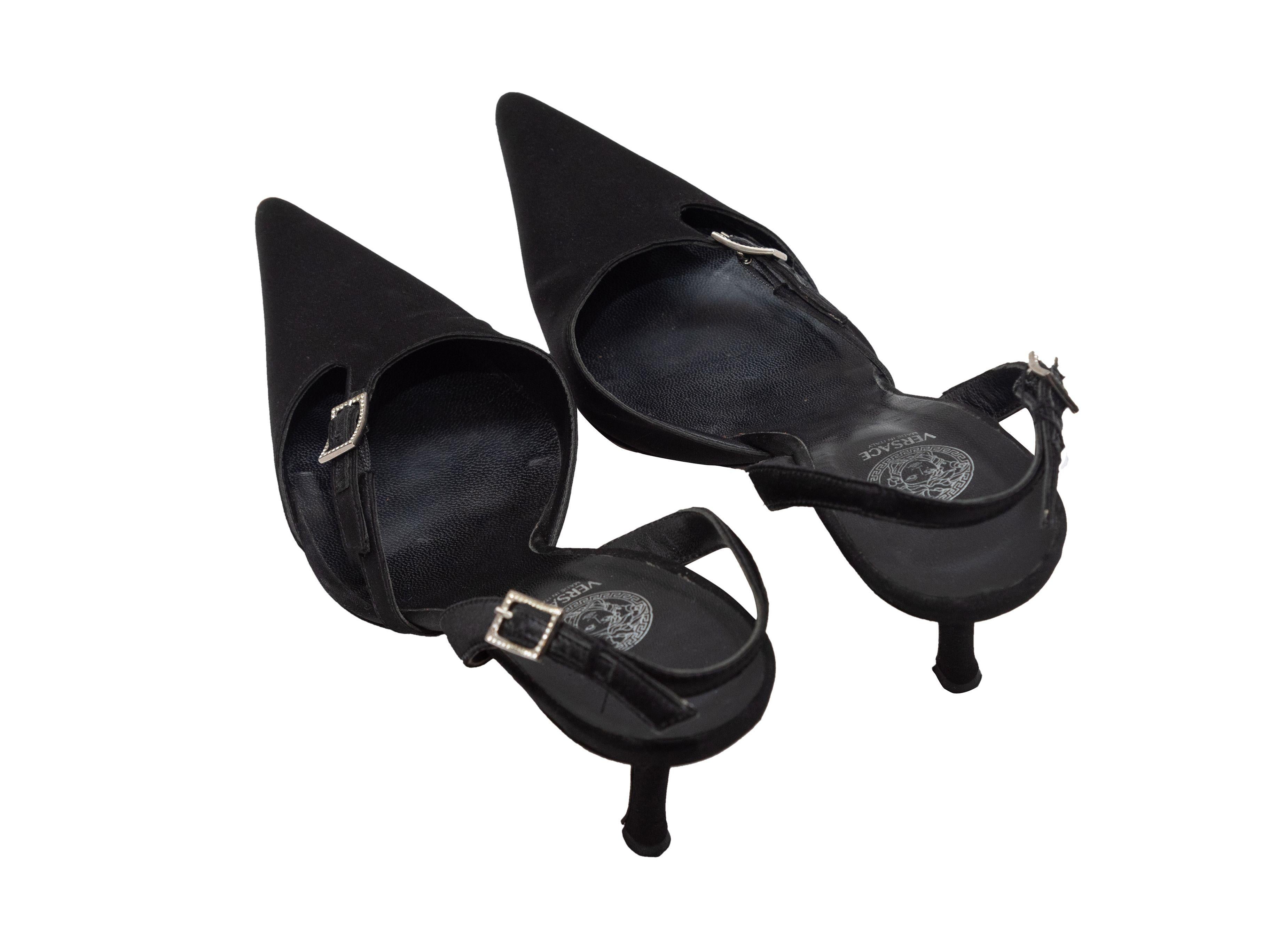 Women's Versace Black Satin Pointed-Toe Slingbacks