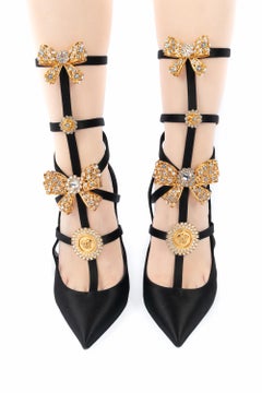 Versace black satin stilettos