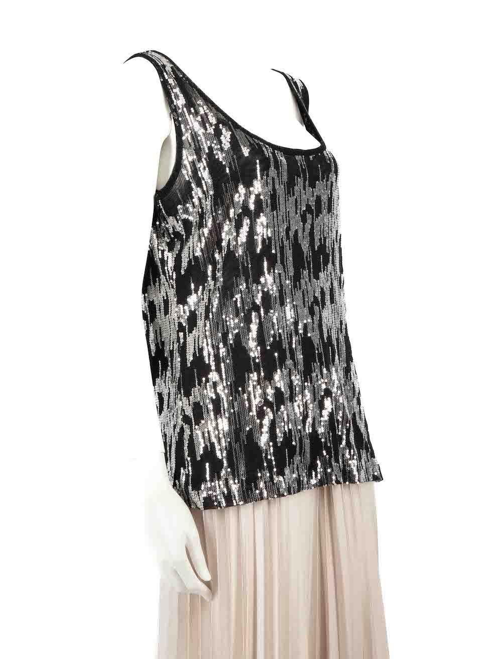 CONDITION is Very good. Hardly any visible wear to top is evident on this used Versace Collection designer resale item.
 
 
 
 Details
 
 
 Black
 
 Synthetic
 
 Top
 
 Silver sequin embellished
 
 Sleeveless
 
 Round neck
 
 
 
 
 
 
 
