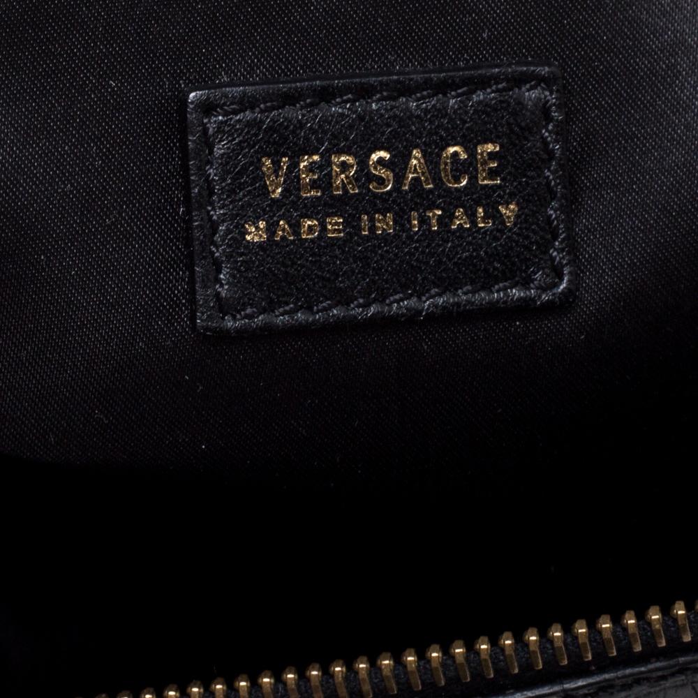 Versace Black Signature Fabric and Croc Embossed Leather Boston Bag 2