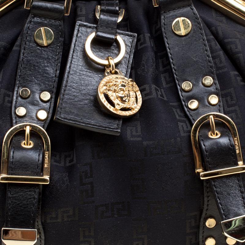 Versace Black Signature Fabric and Leather Madonna Boston Bag 3