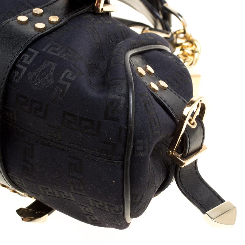 Women's Versace Black Signature Fabric and Leather Madonna Boston Bag