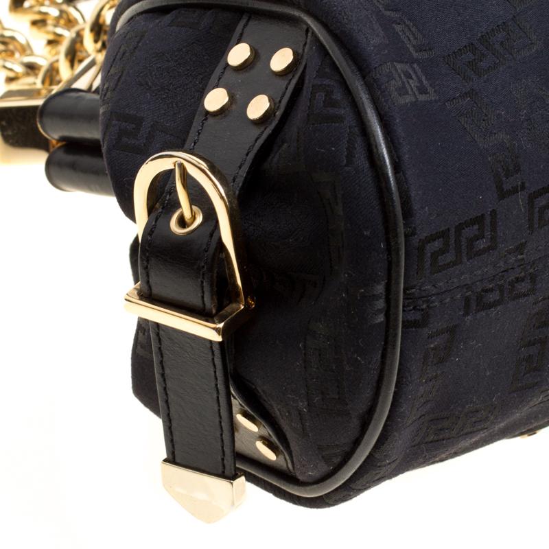Versace Black Signature Fabric and Leather Madonna Boston Bag 1