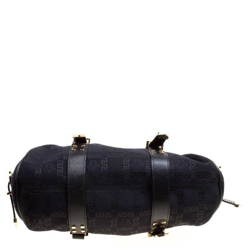 Versace Black Signature Fabric and Leather Madonna Boston Bag 2