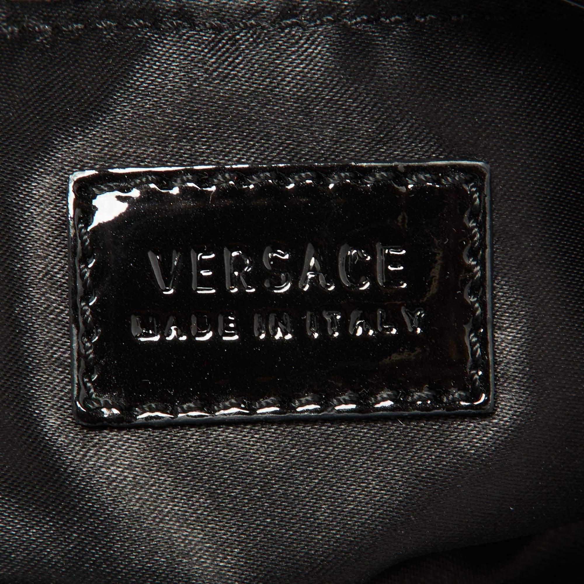 Versace Black Signature Fabric and Patent Leather Shopper Chain Tote 2