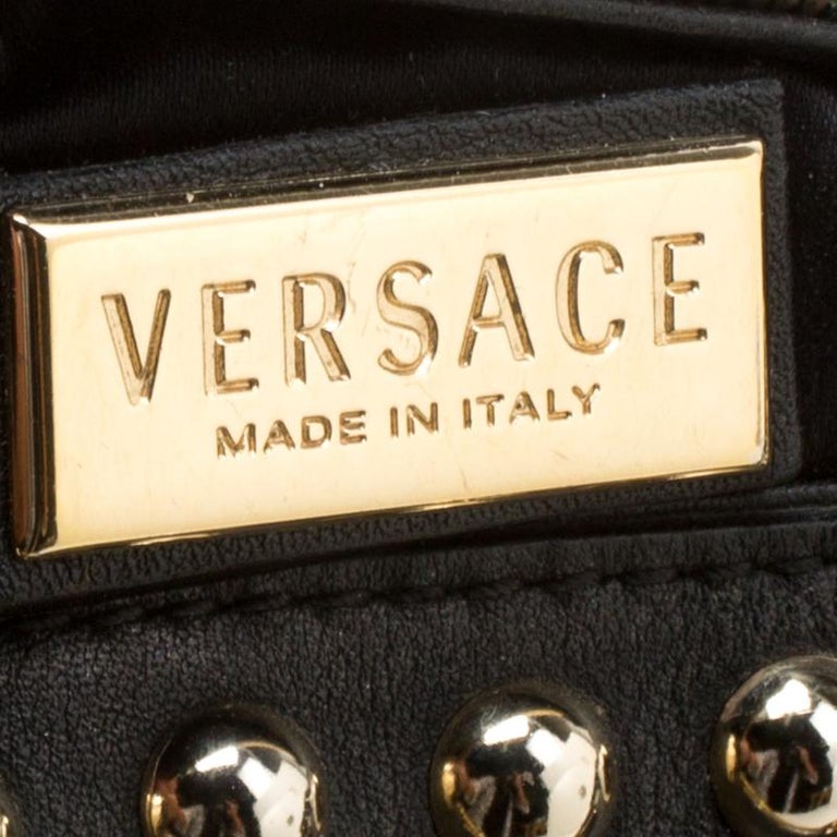 Versace Black Signature Fabric Studded Snap Out Of It Satchel For Sale ...