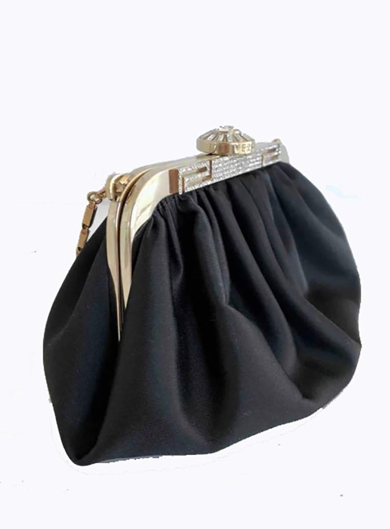 VERSACE BLACK SILK CLUTCH BAG EMBELLISHED with RHINESTONES at 1stDibs
