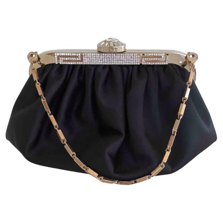 VERSACE BLACK SILK CLUTCH BAG EMBELLISHED with RHINESTONES at 1stDibs