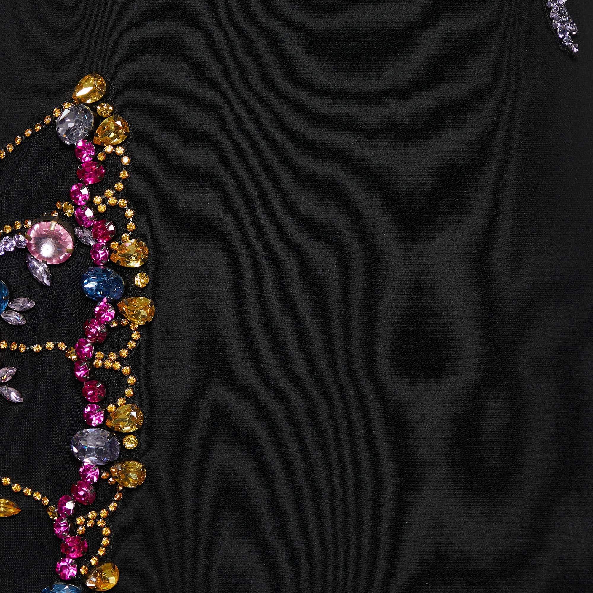 Women's Versace Black Silk Crepe Crystal Embellished Strap Gown M