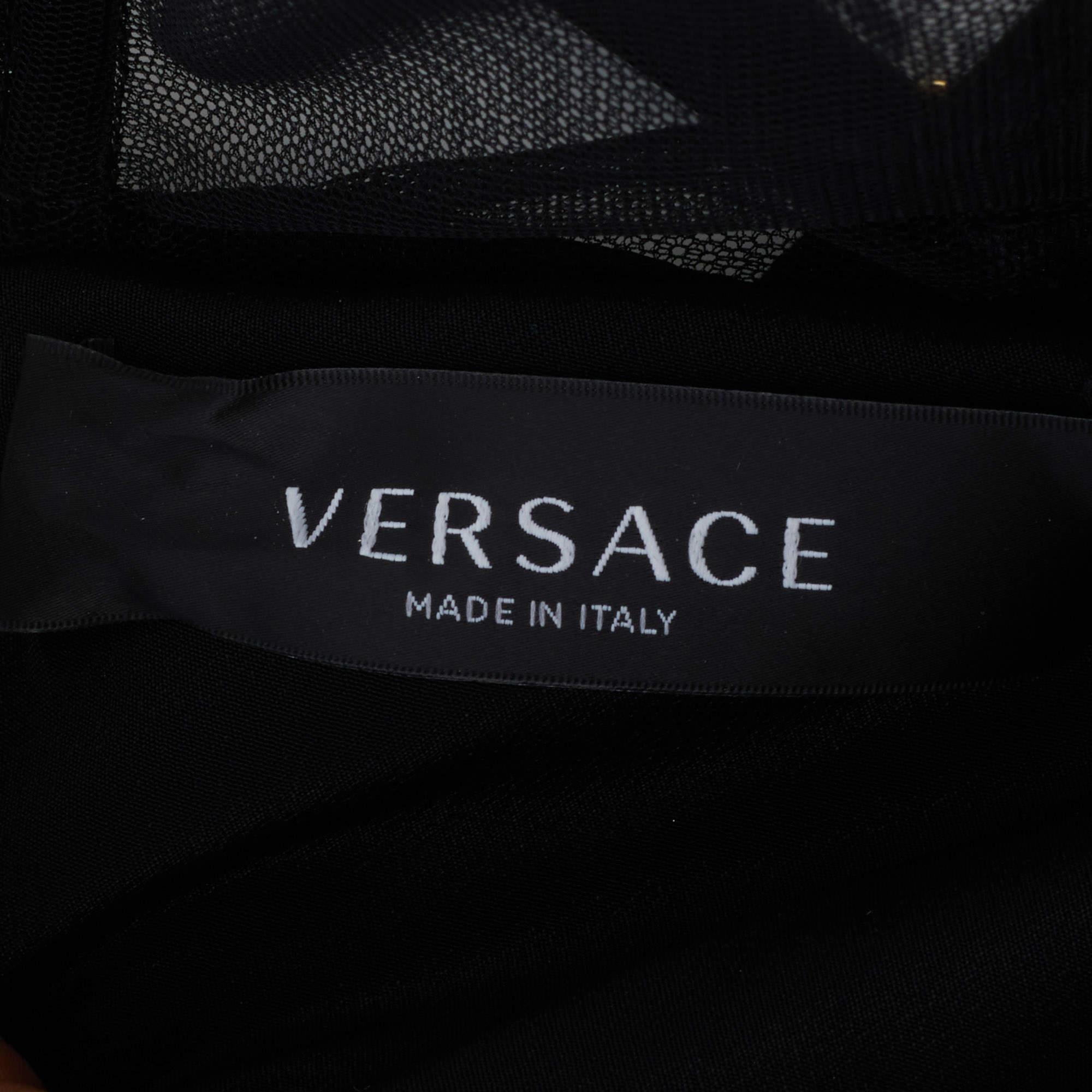 Versace Black Silk Crepe Crystal Embellished Strap Gown M 1
