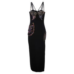 Versace Black Silk Crepe Crystal Embellished Strap Gown M