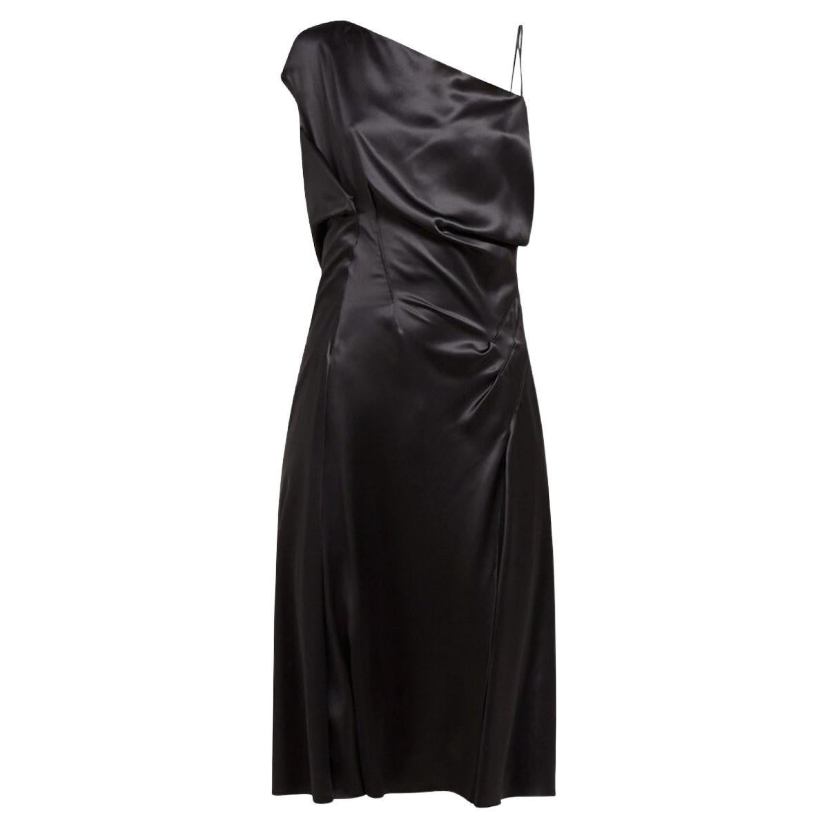 Versace SS19 Black Silk Satin Double Asymmetric Dress For Sale