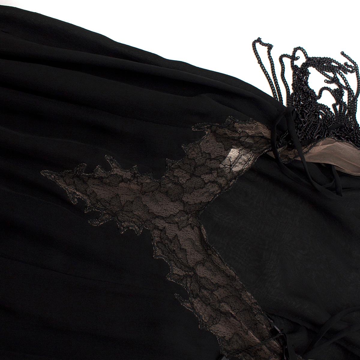 Women's Versace Black Silk Gown Slip Dress with Chain Details 38