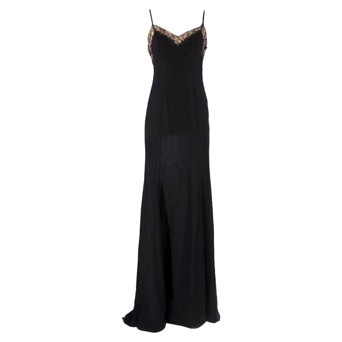 Versace Black Silk Gown Slip Dress with Chain Details 38