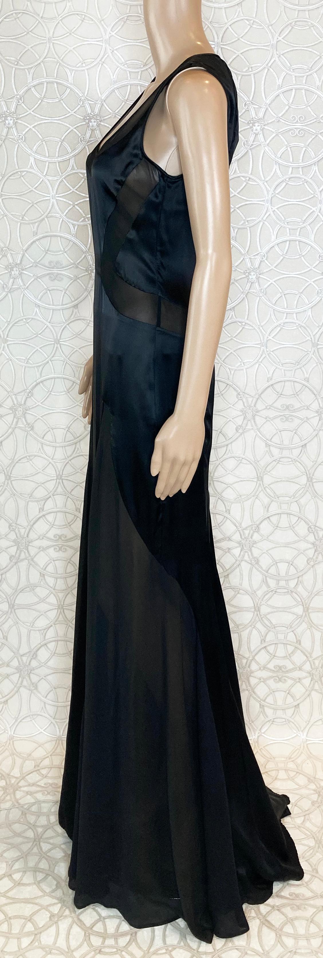 VINTAGE VERSACE BLACK SILK GOWN w/ TRANSPARENT INSERTS 40 - 4 In New Condition For Sale In Montgomery, TX