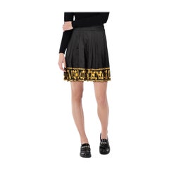 Versace Black Silk Medusa Hem Pleated Skirt Size S