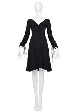 Versace Black Silk Mini Dress with Drawstrings & Plunging Neckline 2000'S