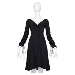 Versace Black Silk Mini Dress with Drawstrings & Plunging Neckline 2000'S