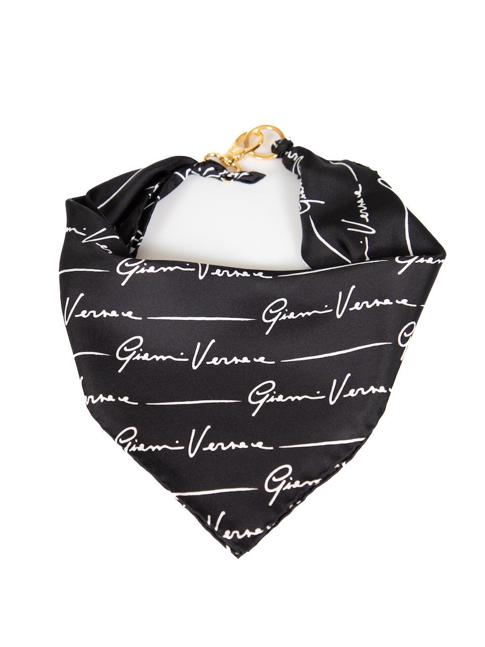 Versace Black Silk Signature Pattern Collana Bandana Scarf In New Condition For Sale In London, GB