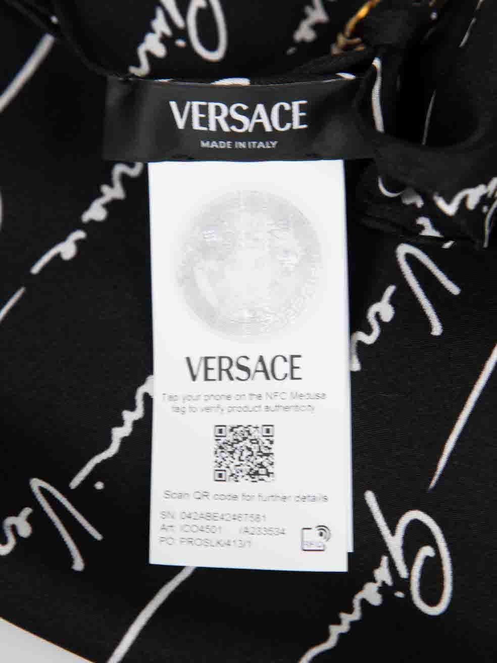Versace Black Silk Signature Pattern Collana Bandana Scarf For Sale 3