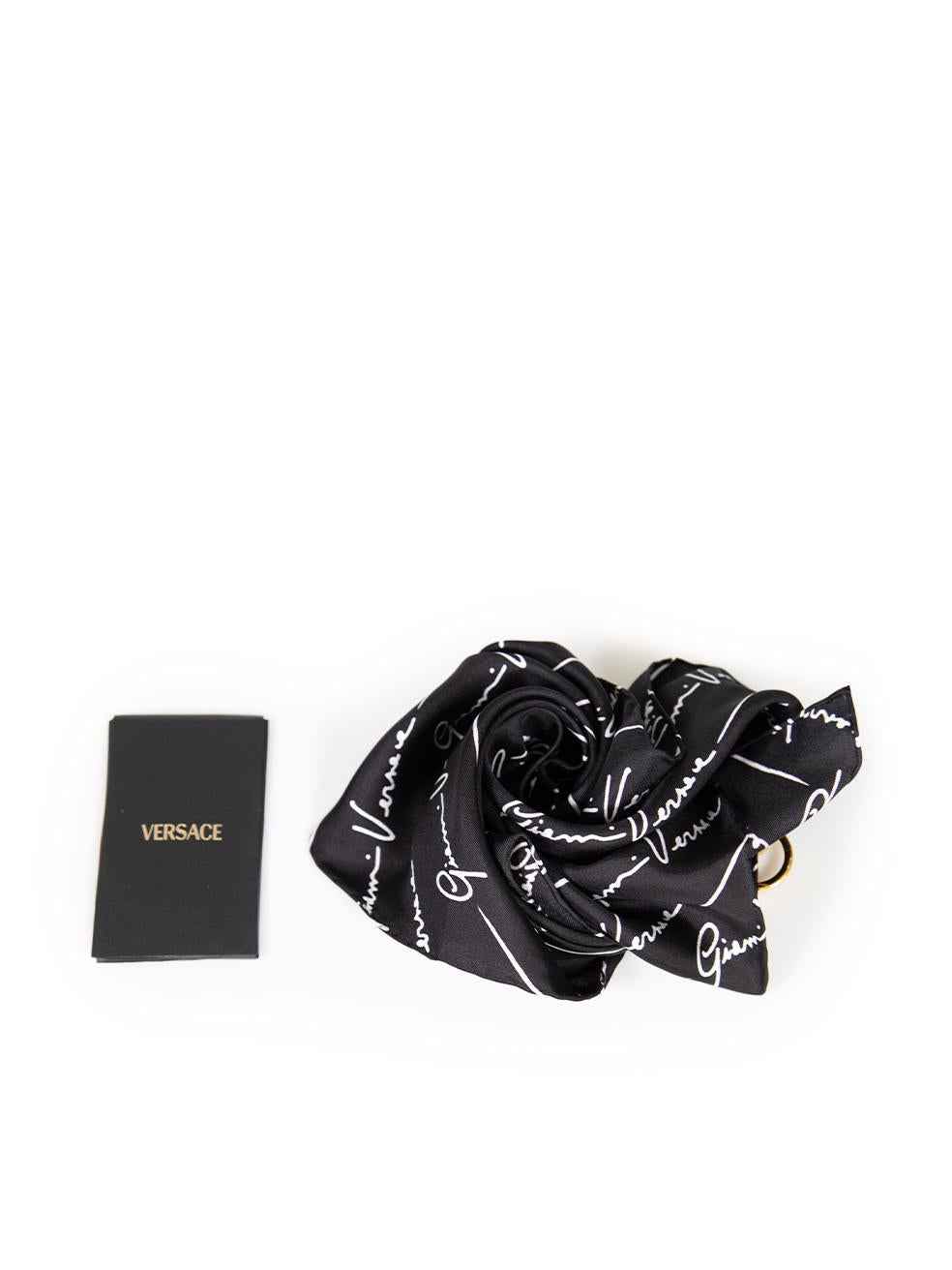 Versace Black Silk Signature Pattern Collana Bandana Scarf For Sale 4
