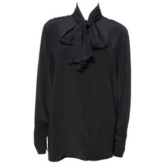 Versace Black Silk Tie Neck Detail Button Front Blouse L
