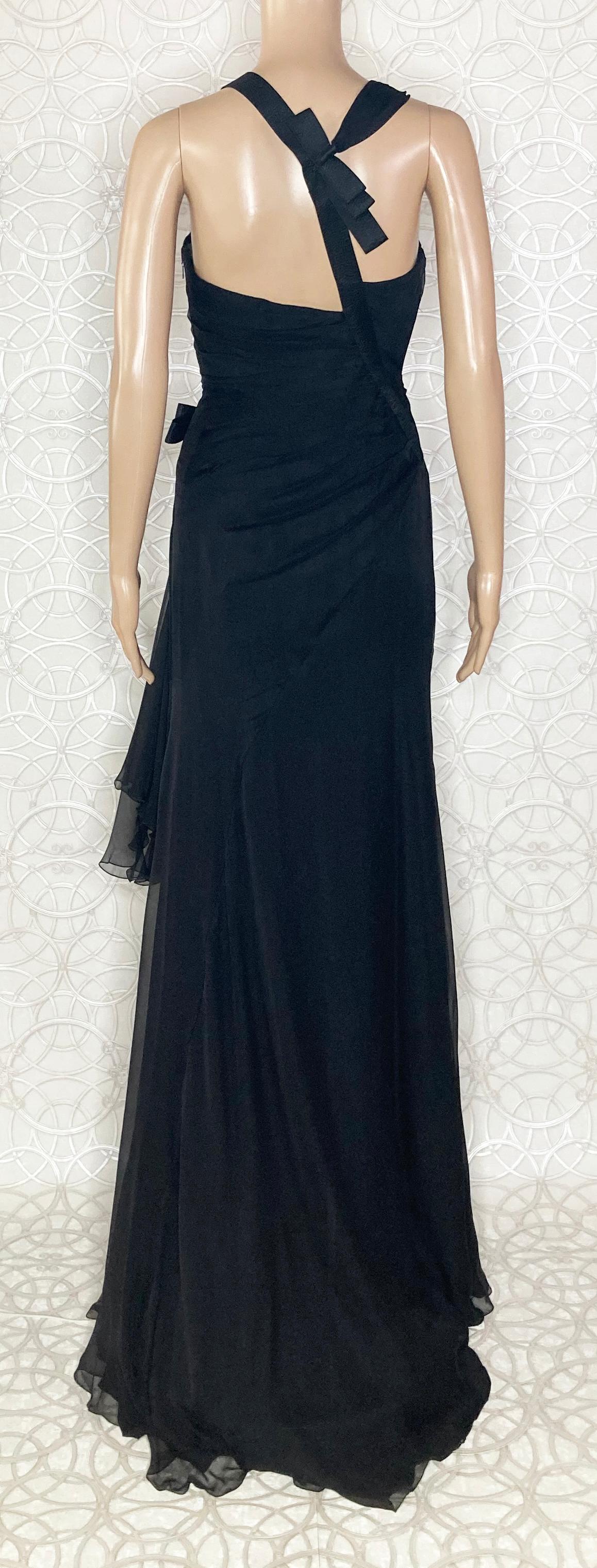 VERSACE BLACK SILK VANITAS DETAIL LONG GOWN Dress 38 -2 For Sale 8