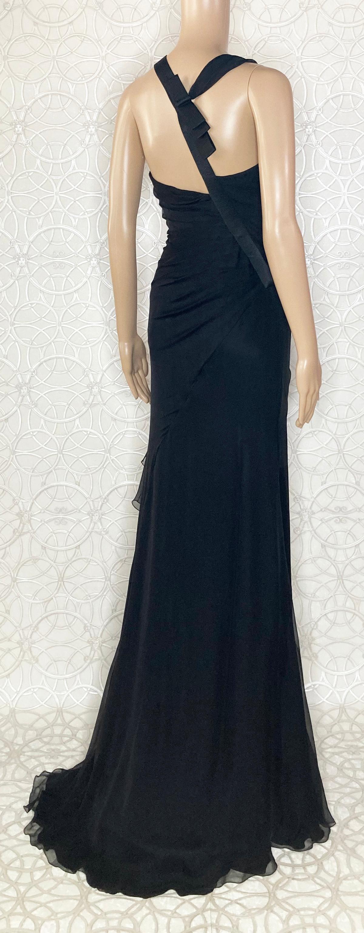 VERSACE BLACK SILK VANITAS DETAIL LONG GOWN Dress 38 -2 For Sale 9