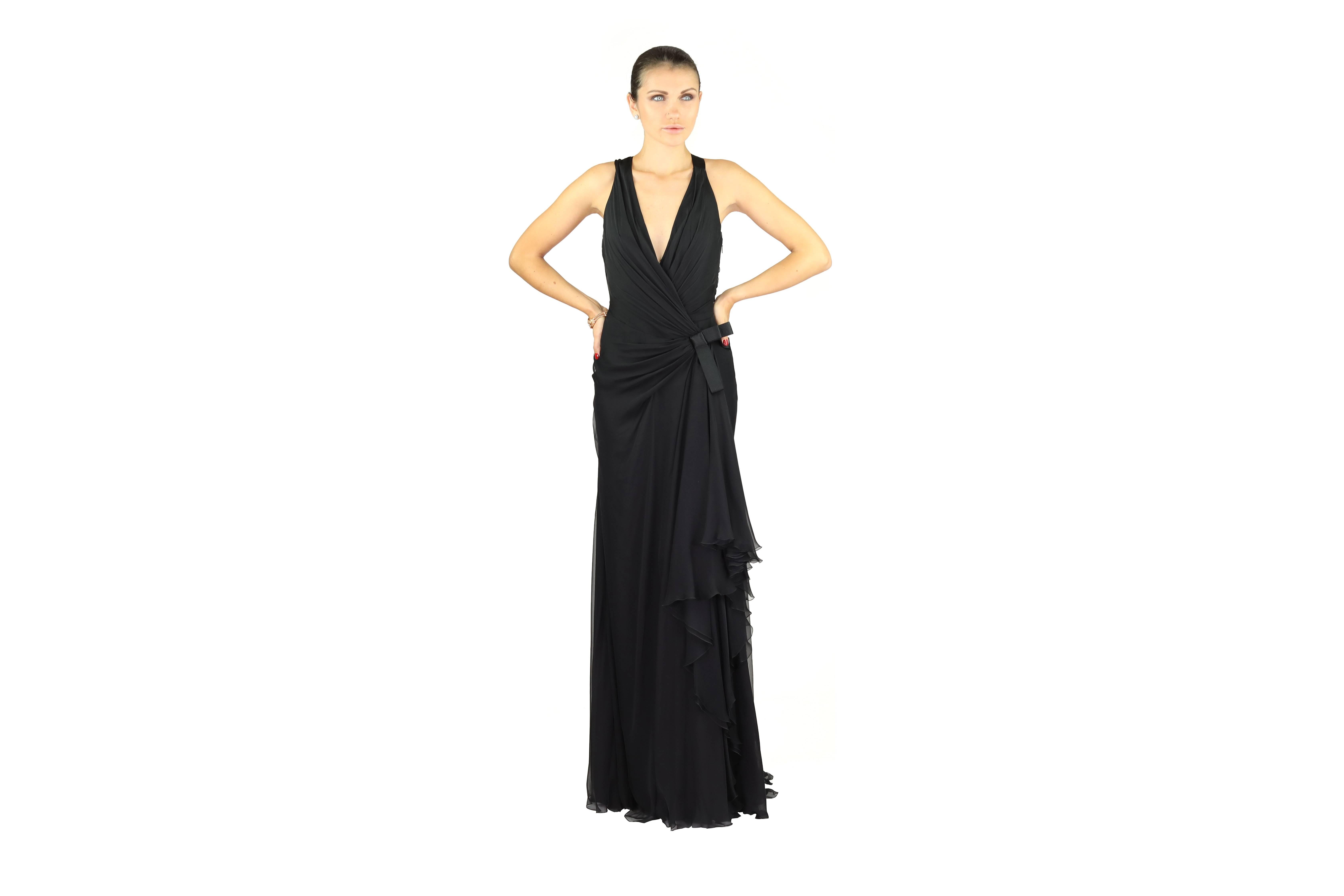 Women's VERSACE BLACK SILK VANITAS DETAIL LONG GOWN Dress 38 -2 For Sale