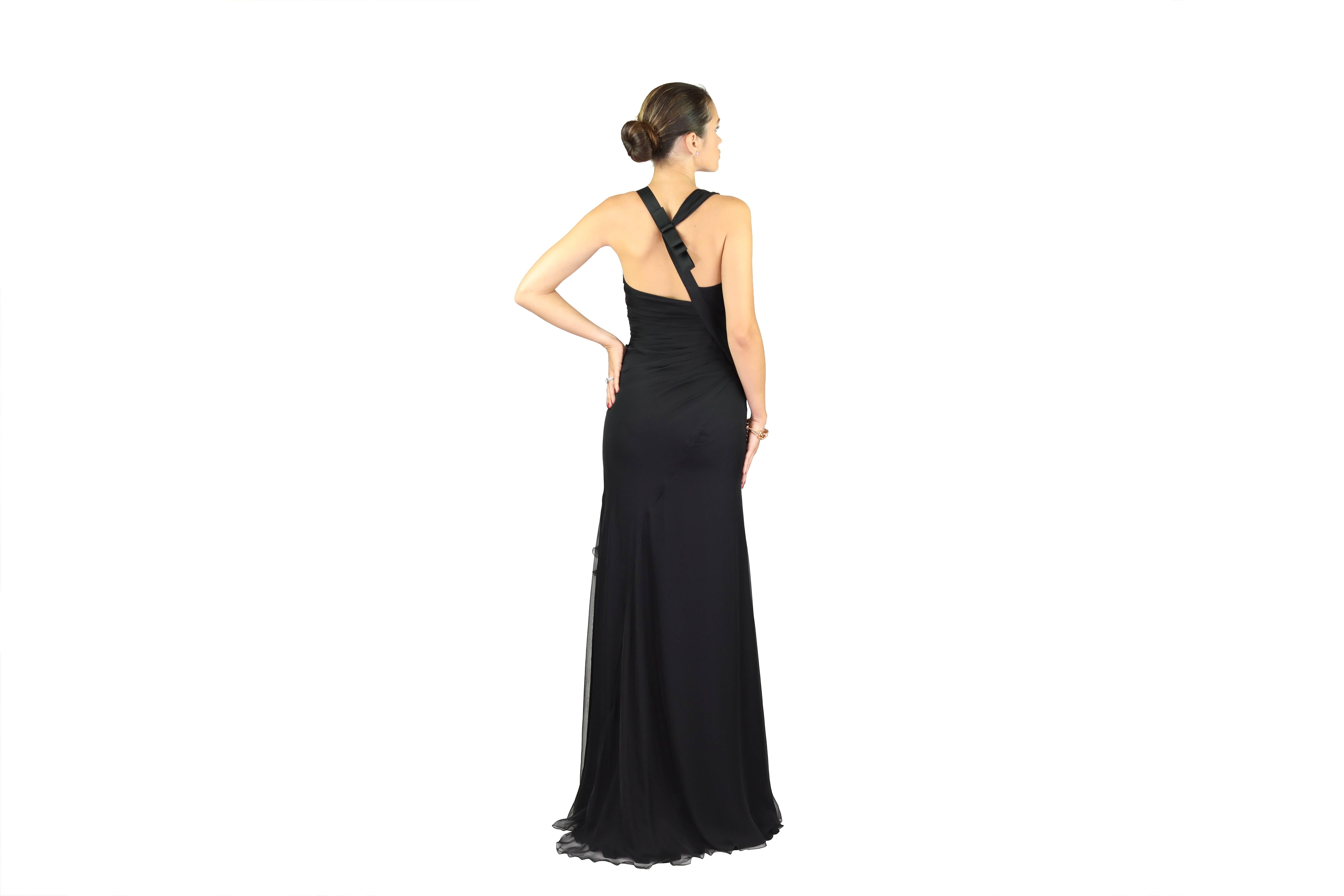VERSACE BLACK SILK VANITAS DETAIL LONG GOWN Dress 38 -2 For Sale 2