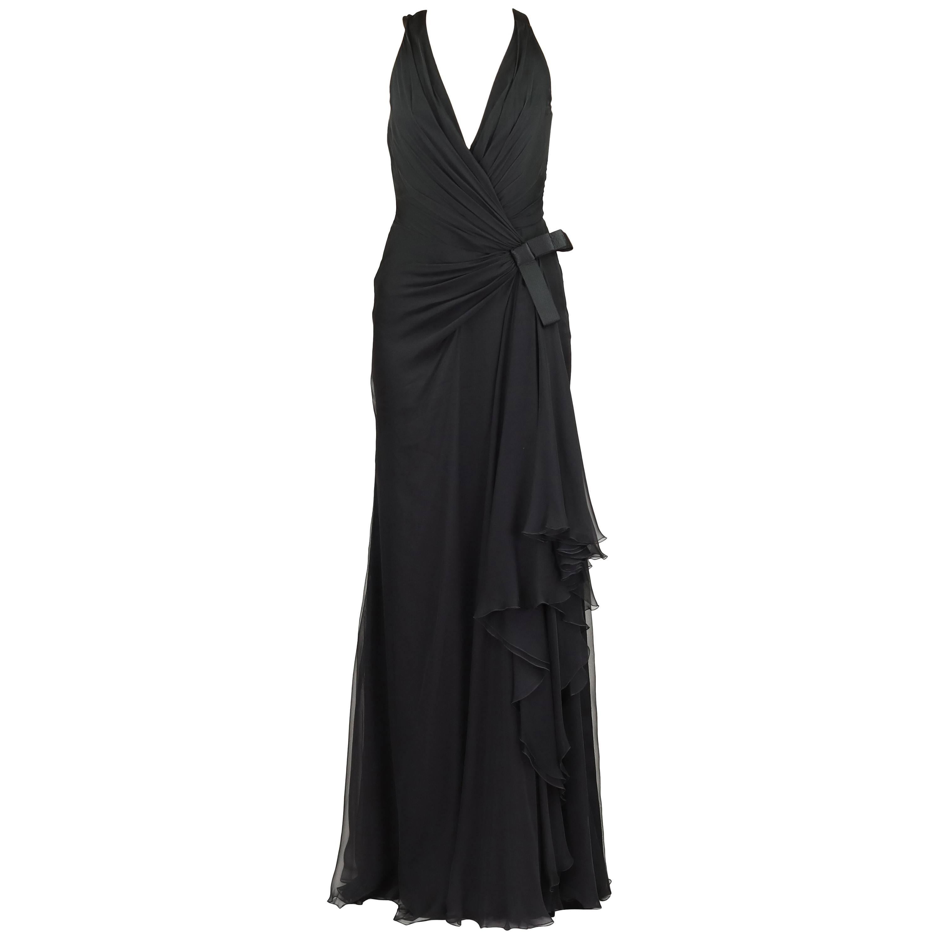 VERSACE BLACK SILK VANITAS DETAIL LONG GOWN Dress 38 -2 For Sale