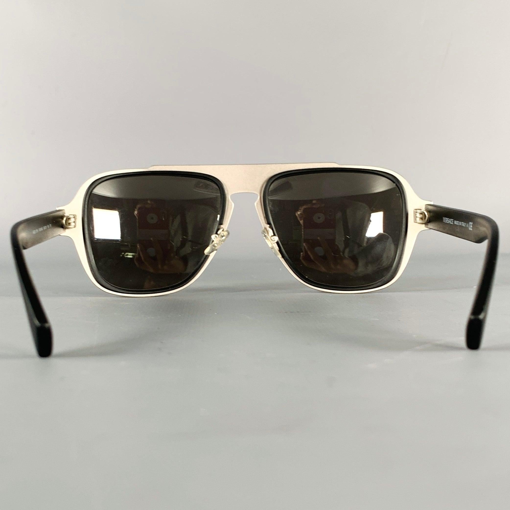 Gray VERSACE Black Silver Medusa Heads Metal Sunglasses