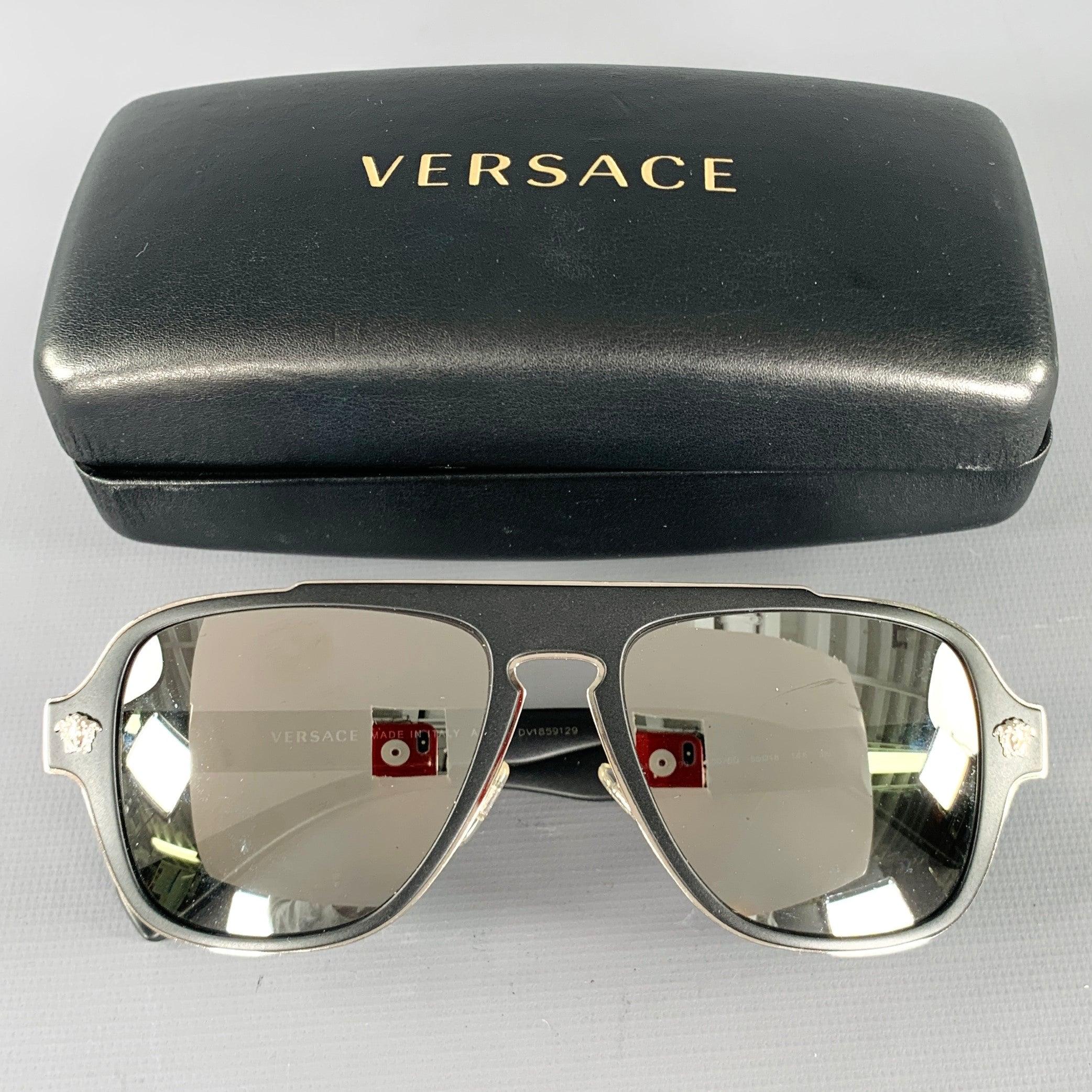 VERSACE Black Silver Medusa Heads Metal Sunglasses For Sale 2