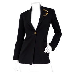 Versace Black Single-Breasted Gold-Tone Medusa Safety Pin Blazer