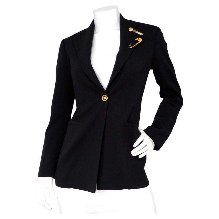 slim fit dress slacks Gianni Versace Black Safety Pin Dress – Treasures of NYC