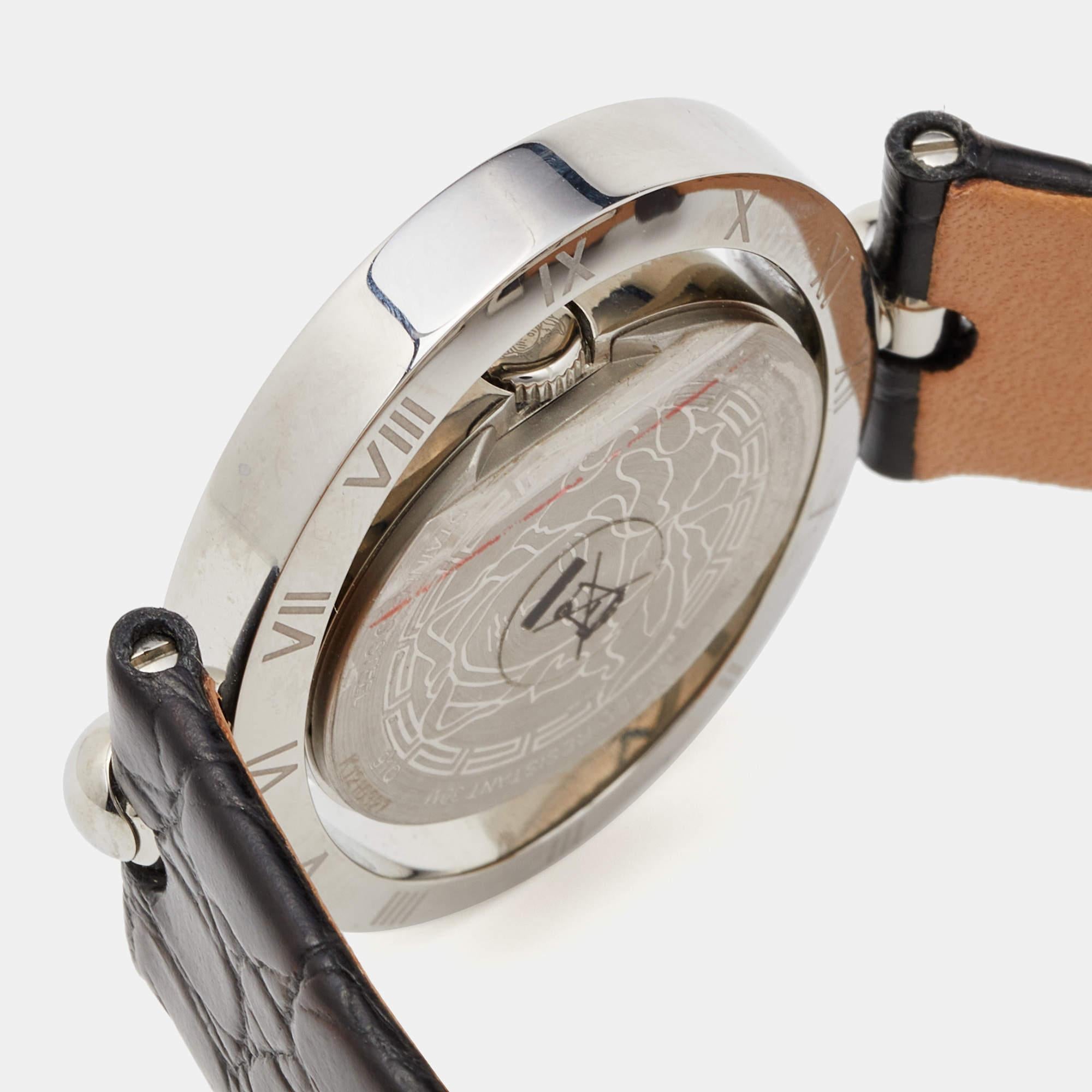 Versace Black Stainless Steel Leather Eon Ellipsis 91Q Women's Wristwatch 40 mm In Good Condition In Dubai, Al Qouz 2