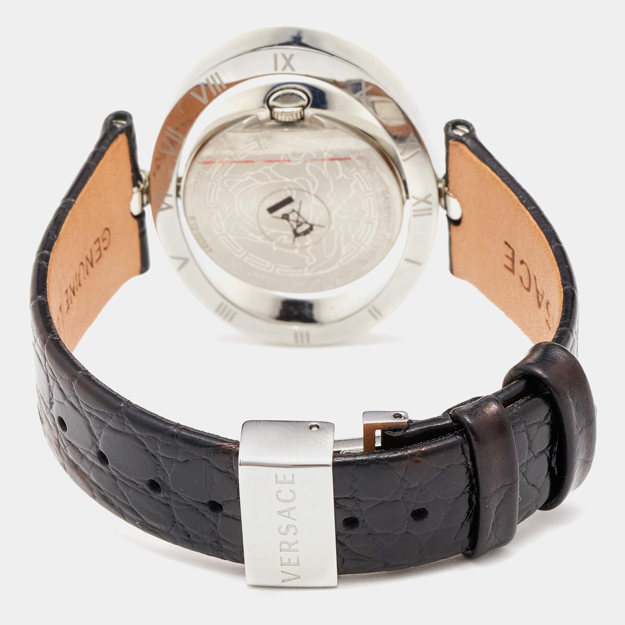 Versace Black Stainless Steel Leather Eon Ellipsis 91Q Women's Wristwatch 40 mm 3