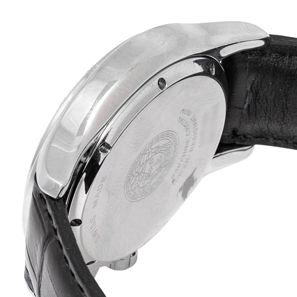 Contemporary Versace Black Stainless Steel Leather ULC99 Men's Wristwatch 39 mm