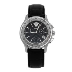 Versace Black Stainless Steel Leather ULC99 Men's Wristwatch 39 mm