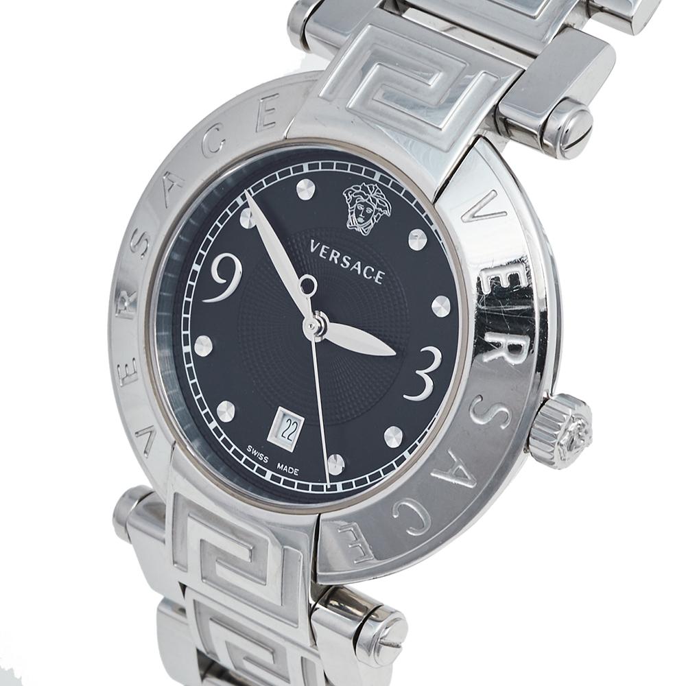 Versace Black Stainless Steel Reve 68Q Women's Wristwatch 35 mm In Good Condition In Dubai, Al Qouz 2