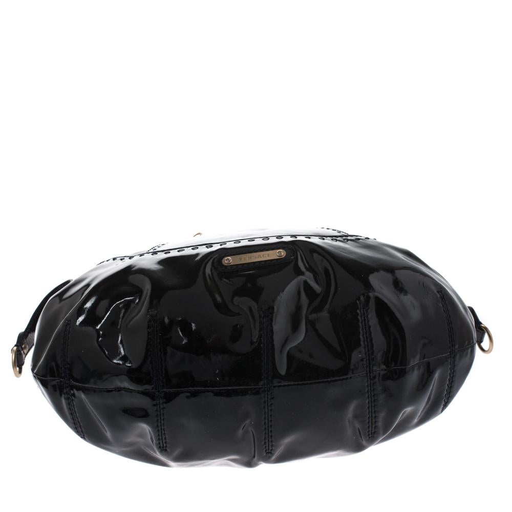 Versace Black Stitches Patent Leather Chain Shoulder Bag For Sale 1