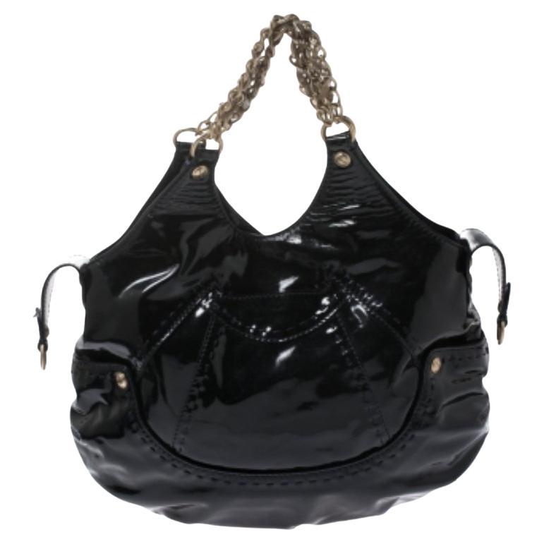 Versace Borsa a tracolla in pelle verniciata con catena Stitch by Stitch neri in vendita