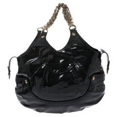 Versace Black Stitches Patent Leather Chain Shoulder Bag