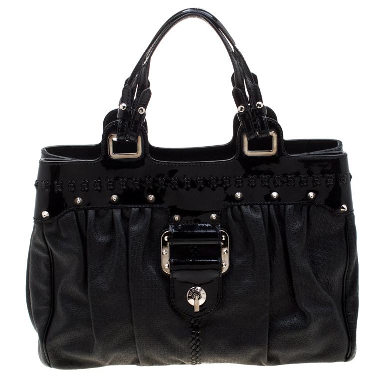 Versace Black Stud Leather Tote For Sale at 1stDibs