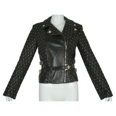 Versace Black Studded Leather Biker Jacket w/ Belt and Medusa Buttons